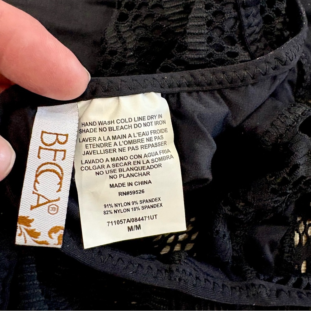 NWT! BECCA BY REBECCA VIRTUE, Crochet One-Piece Swimsuit in black. - Picture 9 of 10
